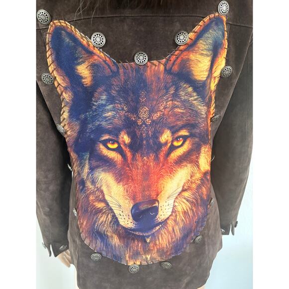 Upcycled Real Leather Fur Collar Studded Wolf Mob Wife Jacket Brown Petite Small - Picture 5 of 10